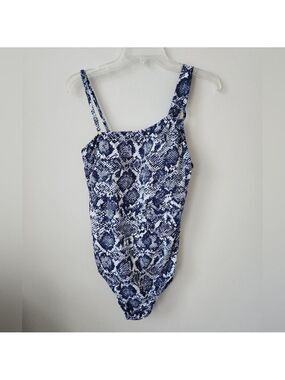 CHRISTINA | One Shoulder Swimsuit One Piece Blue Snakeskin Sz 12